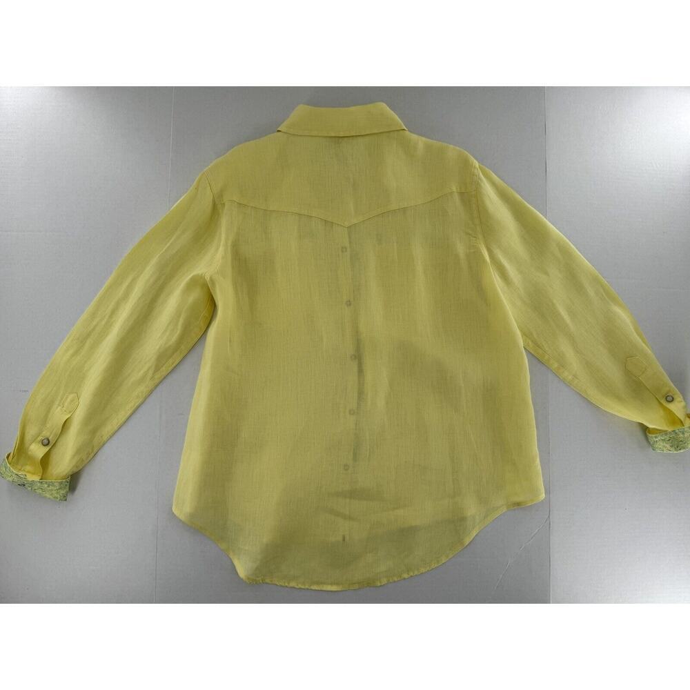 Sundance Pearl Snap Shirt Size M 100% Linen Yellow Western Rodeo Cowgirl​​ - Picture 8 of 14